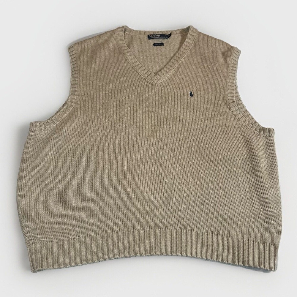 Polo Ralph Lauren Tan Sleeveless Cotton‎ Knit Sweater Vest Men's 2XL Big